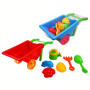 Set di 6 giocattoli da spiaggia Red Wheelbarrow con pala, rastrello e stampo per bambini, per giocare all'aperto - Product Image 3