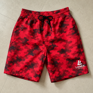 Shorts de bain camouflage rouge pour hommes, séchage rapide, taille élastique, shorts de plage, logo personnalisé, maillot de bain d'été pour hommes - Product Image 6