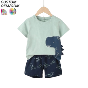 Ensemble de vêtements pour garçons, 2 pièces, tenue décontractée, t-shirt et short, 100% coton, imprimé animal, OEM ODM, vente en gros - Product Image 4