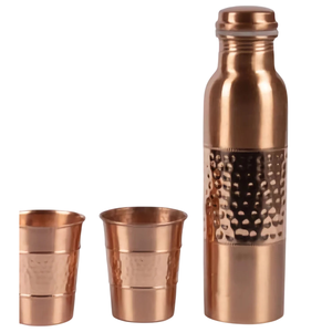 Bouteille d'eau en cuivre pur, design martelé fait main, pour les bienfaits ayurvédiques, 1000 ml, anti-fuite, bouteille de sport avec logo personnalisé - Product Image 3