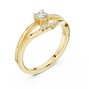 Yellow Gold Lab Grown Diamond Engagement <b>Ring</b>, <b>Split</b> Shank Design, Round Center Stone, Pavé Diamond Accent - Product Image 1