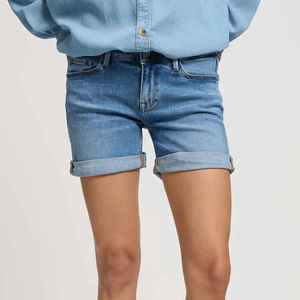 Women's High Waist Stonewashed <b>Denim</b> Shorts Straight Leg Loose Fit Casual Summer Style Blue Cotton Shorts - Product Image 3