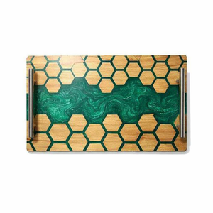 Bandeja de Servicio y Almacenamiento de Resina y Madera con Incrustaciones y Asa Metálica, de Primera Calidad, para Té, Café, Desayuno, Plato Decorativo de Moda para Mesa - Product Image 5
