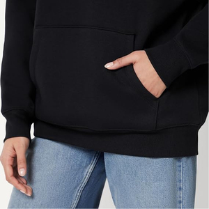 Wholesale Women's Classic Hooded Sweatshirt Solid Black Cotton Knitted Regular Length Autumn Wear - Product Image 5