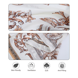 Elegante Pañuelo Cuadrado de Seda con Estampado Floral Blanco Melocotón, Accesorio de Moda Multifuncional para Mujer, Todas las Temporadas - Product Image 4