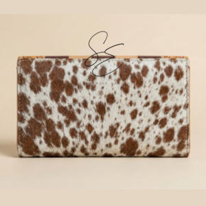 Checkered Genuine Leather Wallet Hair On Hide Clutch Detachable <b>Wristlet</b> Embossed Purse Women OEM Custom - Product Image 4