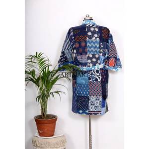 Vêtements de plage été printemps automne, vêtements de resort vintage en coton et soie Kantha, kimono indien, veste enveloppante respirante - Product Image 6