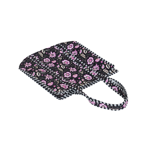 Quilted Cotton Open Tote <b>Bag</b> Women Black Pink Floral Block Print <b>Large</b> <b>Shoulder</b> <b>Bag</b> Handmade Indian Boho Market <b>Bag</b> - Product Image 3