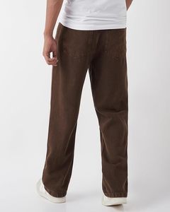 Jean en denim décontracté pour homme, taille mi-haute, coupe large, 100 % coton, écologique, lavable, marron - Product Image 4