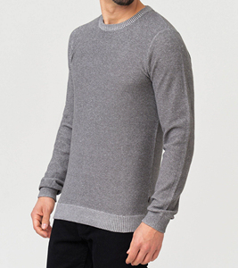 Pull en maille gris à col rond pour homme, coupe classique, couleur unie, décontracté, 100 % coton, anti-boulochage, 550 g, logo au dos, automne - Product Image 4