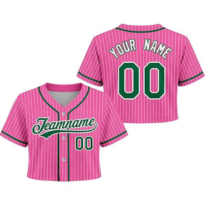 Maillot de baseball personnalisé pour femme, rose et vert, style uniforme d'équipe, chemise à rayures fines avec impression de logo, numéro et nom - Product Image 1