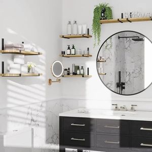 8-Pack <b>Rustic</b> Brown 15.8\" Floating Wall Shelves Large Capacity Heavy-Duty Display Racks for <b>Bed</b> Wall-Mounted Storage <b>Rustic</b> - Product Image 4