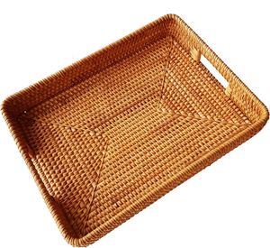Rattan Rectangle Serving Basket Tray with Handles Handwoven Jute Decorative Storage Basket for <b>Table</b> Ottoman Vanity <b>Kitchen</b> - Product Image 2