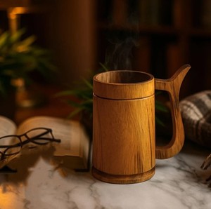 Mug en bois naturel fait à la main, rustique, écologique, pour la maison, la cuisine, la salle à manger - Product Image 2