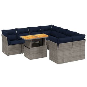 Juego de sofás de patio de ratán sintético gris de 9 piezas con cojines, conjuntos de jardín - Product Image 2