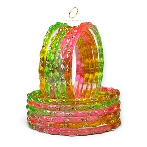 Ensemble de bracelets élégants en verre kashmiri arc-en-ciel de haute qualité, motif goutte de pluie, plaqué or, avec cristaux et diamants, pour femmes - Vente en gros - Product Image 5