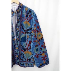 Handmade Suzani Velvet Floral Pattern Embroidered Jacket Boho Style Winter Statement Coat - Product Image 5
