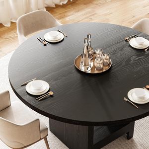 Tavolo da Pranzo Rotondo Moderno in Legno con Vano Portaoggetti per Casa o Ristorante - Product Image 2