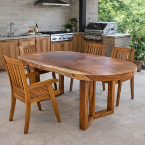 Table à manger ovale en bois de suar, style contemporain minimaliste, luxe naturel, meubles en bois, pieds triangulaires robustes pour la maison et les cafés - Product Image 6