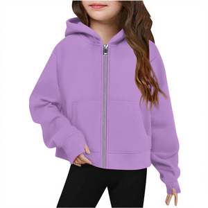 Sudadera con capucha y cremallera para niña, personalizada con logo OEM, informal, de manga larga, corta, de forro polar, con bolsillos y orificios para los pulgares - Product Image 5