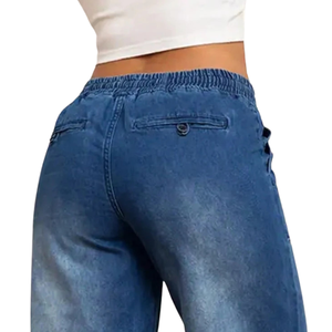 Jeans de Mezclilla Rectos de Color Azul Medio para Mujer, Cintura Media, Corte Regular, Estilo Casual Vintage Lavado, Moda Otoño, 100% Algodón - Product Image 4