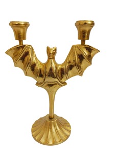 Porte-bougie en forme de chauve-souris doré, fait main, en métal, finition antique, décoration de table pour Halloween, mariage - Product Image 1