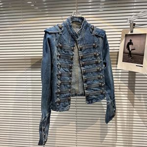 Women's Denim Jacket Eco-Friendly Breathable Contrast Color Shoulder Patches <b>Button</b> Front Long Sleeve - Product Image 6
