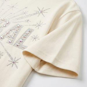 T-shirt unisexe personnalisé style américain à col rond et manches courtes, coupe décontractée rétro avec épaules tombantes, imprimé strass, 100 % coton - Product Image 4