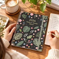 Agenda hebdomadaire et mensuel personnalisé à couverture rigide florale A5, carnet à spirale avec bande élastique, papier offset, usage bureautique