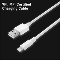 Cable USB Premium de 9 pies/2.75 m para iPhone con Blindaje Trenzado para iPhone, iPad, Ordenador IOS - Certificado MFi, en Stock