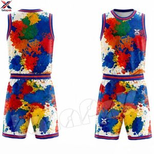 Ensemble de maillots de basket en gros directement de l'usine, col en V, sans manches, imprimé géométrique, en polyester anti-humidité, vêtements de sport unisexes - Product Image 1