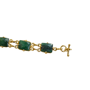 Gold Plated Chain Bracelet With Emerald Cut Green Stones Geometric Design Classic Style Unisex Jewelry - Product Image 3