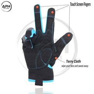 Guantes de Trabajo Mecánicos con Detalles Azules, Compatibles con Pantalla Táctil, Palma de Cuero Sintético, Dorso Flexible de Spandex, Guantes Utilitarios - Product Image 4