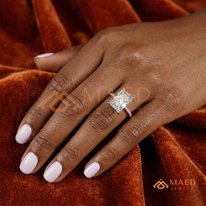 Elegant 3ct Radiant Shape Crushed Ice Moissanite <b>Solitaire</b> <b>Ring</b> with Pavé Band S925 <b>Silver</b> / 14k Rose Gold - Product Image 4