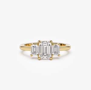 14K Tapered Baguette Cut Lab Diamond <b>Vintage</b> Engagement <b>Ring</b> with IGI Certification <b>Gold</b> Plated for Anniversary - Product Image 1