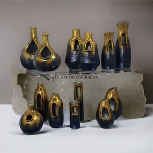 Juego de Jarrones de Piso de Bronce Hechos a Mano de Estilo Europeo Moderno, Jarrones Decorativos Texturizados en Dorado y Negro para Decoración de Interiores del Hogar - Product Image 5
