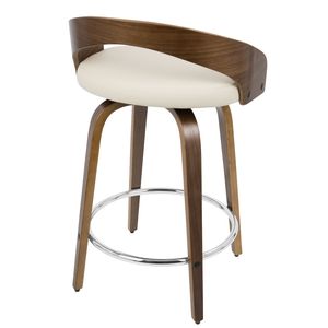 Grotto Mid-Century Modern Counter <b>Stool</b> Walnut with Cream Faux Leather <b>Swivel</b> Feature Set of 2 <b>Bar</b> <b>Stools</b> - Product Image 5