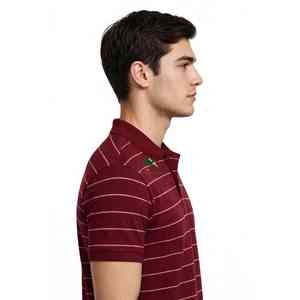 NEXTEX เสื้อโปโลลายทางสำหรับทุกเพศ สีมารูน สีชมพู แขนสั้น คอปกติดกระดุม ทรงคลาสสิค - Product Image 4