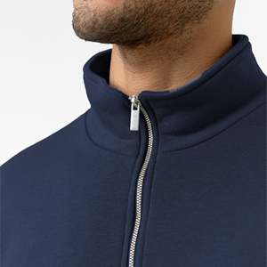 Men's <b>Navy</b> Blue Quarter Zip <b>Sweatshirt</b> Set Regular Fit Casual Solid Color Knitted French Terry Autumn Wear - Product Image 6