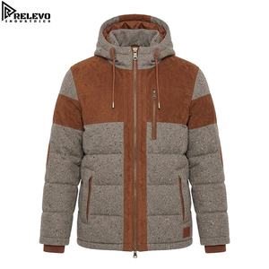 High Quality OEM <b>Men</b> Winter Puffer Jacket, Tweed Wool & Faux Suede Hooded <b>Thermal</b> Jacket with Pockets - Product Image 1