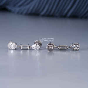 Magnifiques boucles d'oreilles en or 14 carats avec diamants de laboratoire taille baguette pour femme, bijoux de luxe en diamants synthétiques pour mariage et cadeau, 2,14 g - Product Image 4