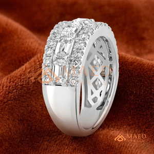 Bling Luxury <b>silver</b> <b>Emerald</b> Cut & Round Moissanite Triple Row Band Moissanite Diamond Engagement Anniversary <b>Ring</b> for Her - Product Image 3