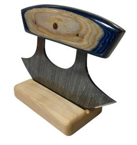 Couteau Ulu artisanal en acier Damas avec manche en bois – Couteau de chef premium à lame oscillante pour l'extérieur - Product Image 4