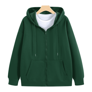 Sweat-shirt rose à capuche zippé unisexe, coupe oversize, couleur unie, tricoté, décontracté, pour l'automne, manches classiques, avec poches - Product Image 3