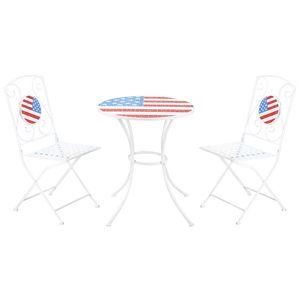 3-Piece <b>Folding</b> Outdoor Patio Bistro Set with USA Mosaic <b>Table</b> & Chairs Portable Metal Frames 4th July BA <b>Garden</b> Furniture - Product Image 1