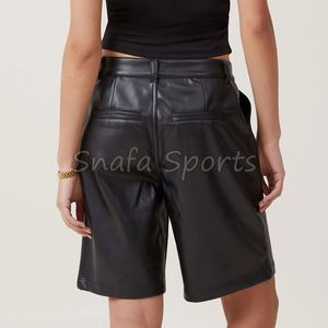 Shorts en cuir noir taille mi-haute pour femme, coupe ajustée, haute qualité, pour l'été, fitness, vente en gros, OEM - Product Image 2