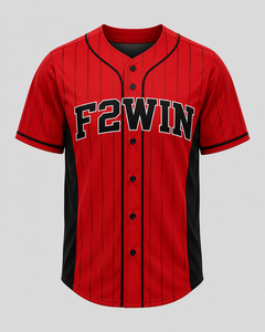 เสื้อเบสบอล F2WIN ผู้ชายสีแดงดำลายทางแขนสั้นซับเหงื่อออกแบบได้ตามต้องการชื่อทีมระบายอากาศได้ดีแห้งเร็ว - Product Image 1
