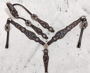 Best Quality Genuine Leather Western Saddle Horse Tack <b>Set</b> with <b>Beaded</b> Headstall Buckle Closure Kaamkaaj Model KKJ01 for Riding - Product Image 1