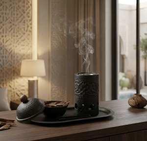 Midnight Aura Modern Bakhoor <b>Burner</b> Set with Bowl Matte Finish Luxury Incense Holder with Tray and Handmade Design at Best Price - Product Image 6