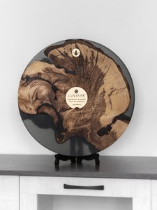 <b>Black</b> Epoxy & Olive Wood <b>Wall</b> <b>Clock</b>: Handmade Silent Art Decor - Product Image 2